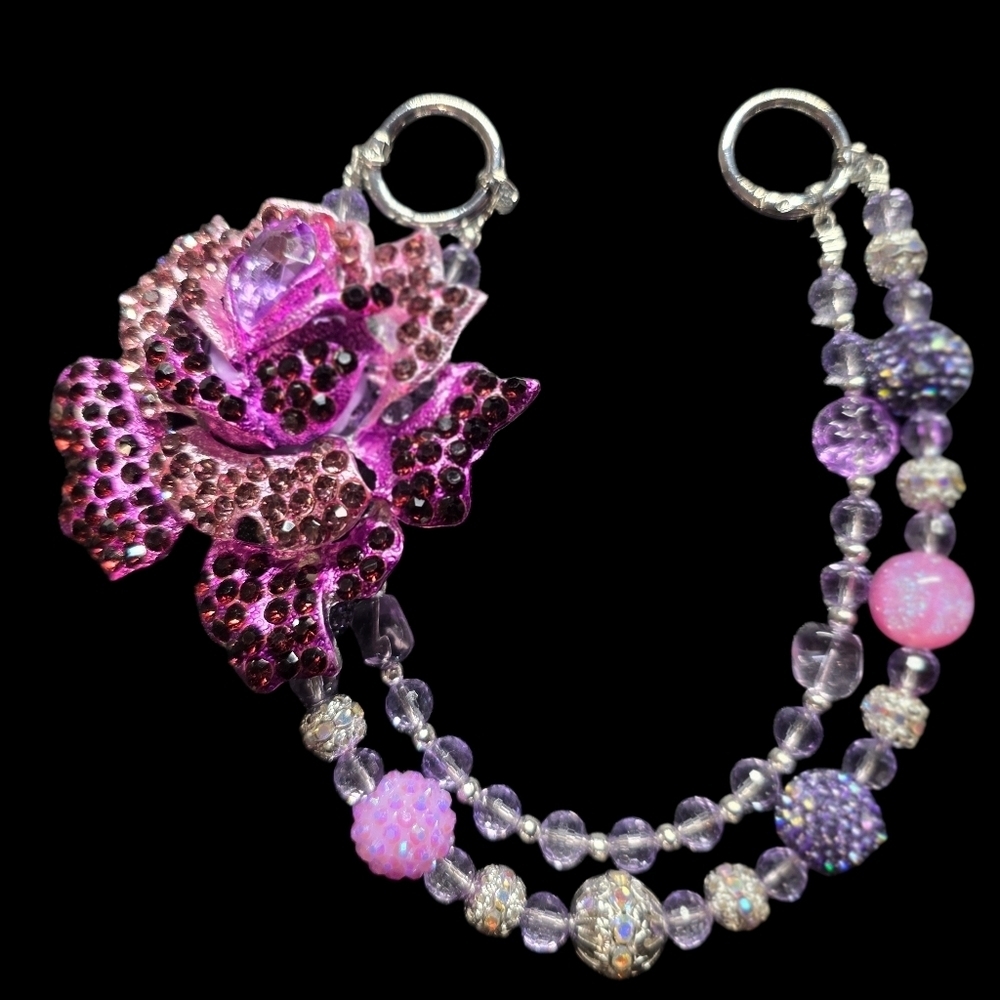 Elegant Purple Rose Beaded Bag Charm